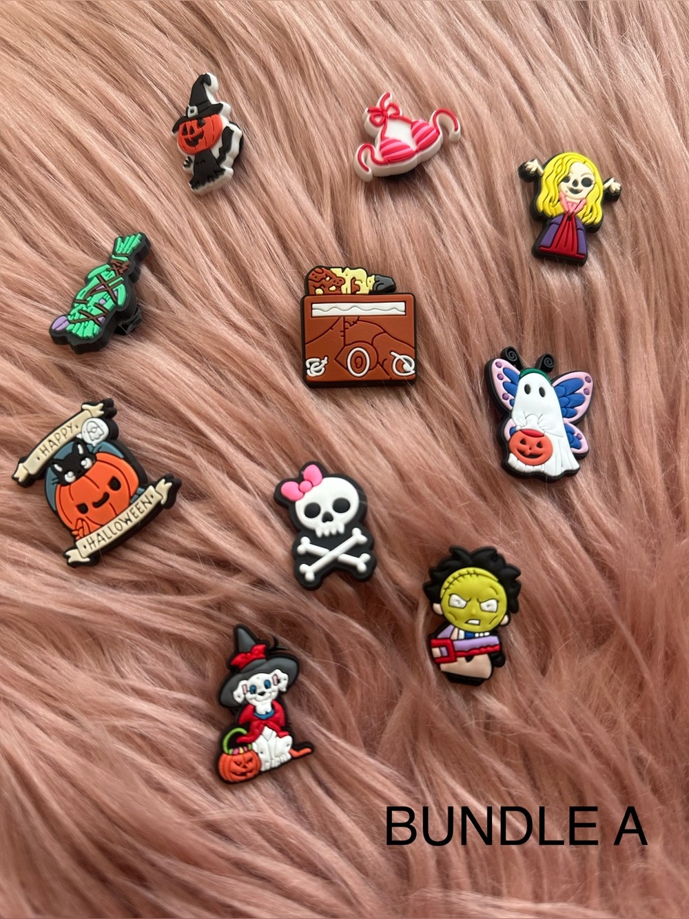Kids Halloween Shoe Charms - Assorted Orange, Black, White, Pink